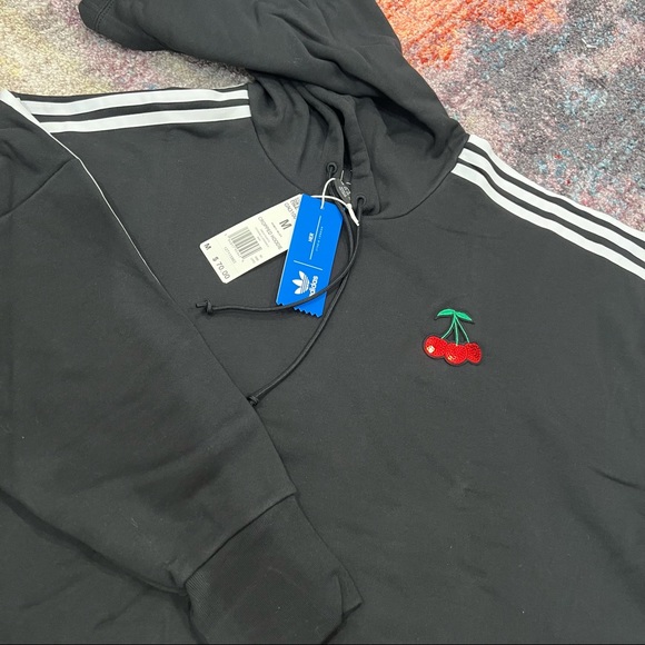 NWT Adidas x Her Studio London Cropped Black 3 Stripes Sequin Cherry Hoodie - Picture 6 of 8